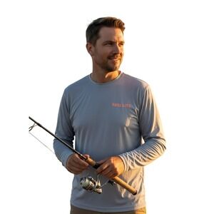 Reel Life Mens Long Sleeve Sun Protection Shirt Gray Fishing Outdoor‎ L